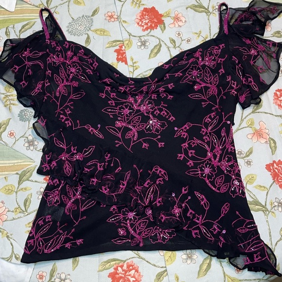 Andretta Donatello Tops - Vintage Andretta Donatello Silk Beaded Sequin Embroidered Top